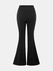 SHEIN Teen Girl Fitted Casual Solid Color Off Shoulder T-Shirt And Flared Long Pants Set