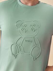 EASEVO Men's Plus Size Letter Printed Bear Embossed Stretchy Knit T-Shirt, Summer - Green - View 7