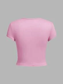 SHEIN EZwear 4 件套黑色、杏色、粉色、白色休闲圆领短袖修身女式 T 恤，适合夏季 - 彩色 - 查看 2