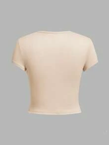 SHEIN EZwear 4 件套黑色、杏色、粉色、白色休闲圆领短袖修身女式 T 恤，适合夏季 - 彩色 - 查看 3