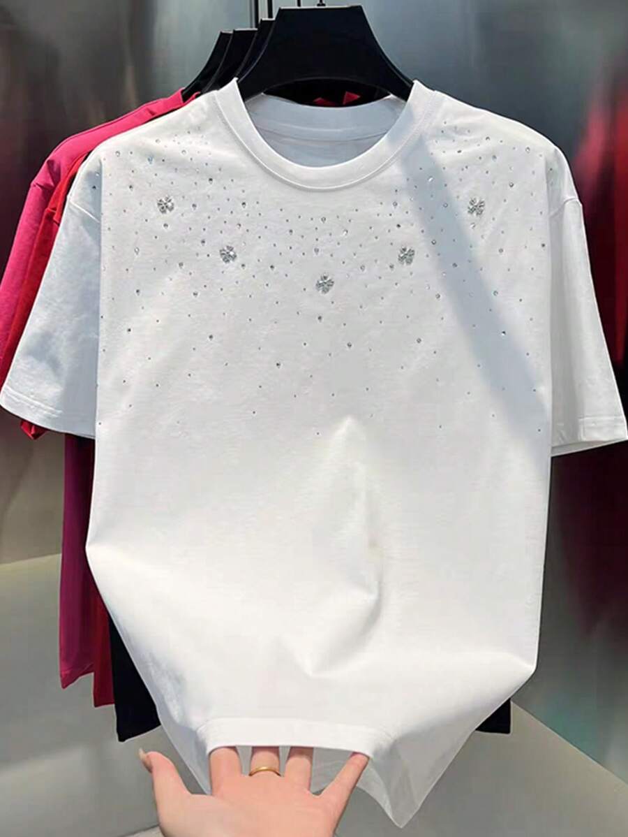 Manfinity Dauomo Áo thun nam, Quy trình khoan nóng, Cổ tròn, Tay ngắn, Màu trơn, Thường ngày, Mùa xuân/Hè 2025, Mới - trắng - Xem 1