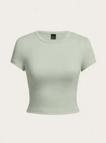 SHEIN EZwear 4 件套黑色、绿色、粉色、灰色休闲圆领短袖紧身女士 T 恤，适合夏季 - 彩色 - 查看 3