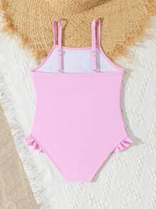 Traje de baño de una pieza para niñas, con tirantes ajustables, volantes, diseño de unicornio y aberturas de piernas con volantes