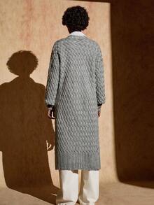 Bóhologie Women Heavy Cardigan With Dusty Pink With Pocket,Cardigans,Long Cardigans Woman,Petite,Tall - Grey - View 2