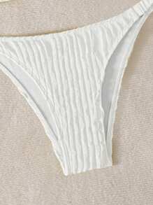 SHEIN Swim Bộ bikini gợi cảm vải họa tiết trơn màu Springbreak dành cho nữ, dây đeo vai xếp nếp ngẫu nhiên, đồ bơi đi biển mùa hè - trắng - Xem 7