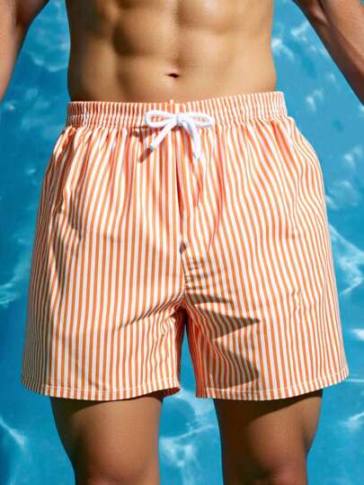 SHEIN Striped Beach Shorts, Essential For Beach, Pool Party And Summer Days Summer Holiday