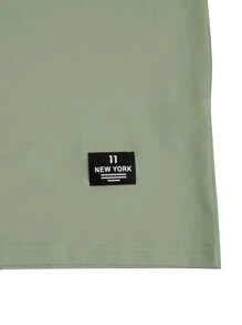 Manfinity Homme 男士字母印花圆领短袖休闲 T 恤和抽绳腰短裤套装男士绿色套装，舒适服装