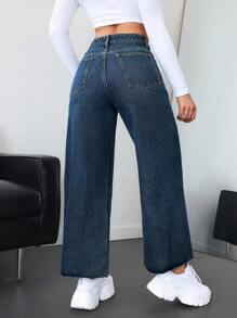 SHEIN ICON Casual Denim Jeans Pants, Simple & Fashionable For Everyday Wear - Dark Wash - View 2