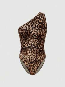 SHEIN LUNE Bodysuit Jala Motif Leopard Modis untuk Wanita, Musim Panas - MultiWarna - View 3