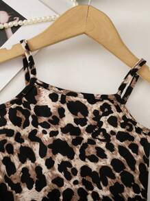 SHEIN Baby Girl Summer Cute Casual Knit Leopard Print Jumpsuit - Brown - View 4