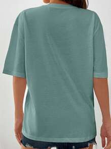 SHEIN Maglietta a maniche corte con applicazioni floreali, maglietta grafica stagionale estiva da donna