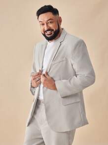 Manfinity VCAY Plus Size Men's Loose Casual Woven Blazer & Pants Set - Apricot - View 3