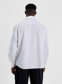 Musero Men Asymmetric Oversized Woven Button Up Tailored Long Sleeve Shirt Tailoring Spring&Summer - White - View 3