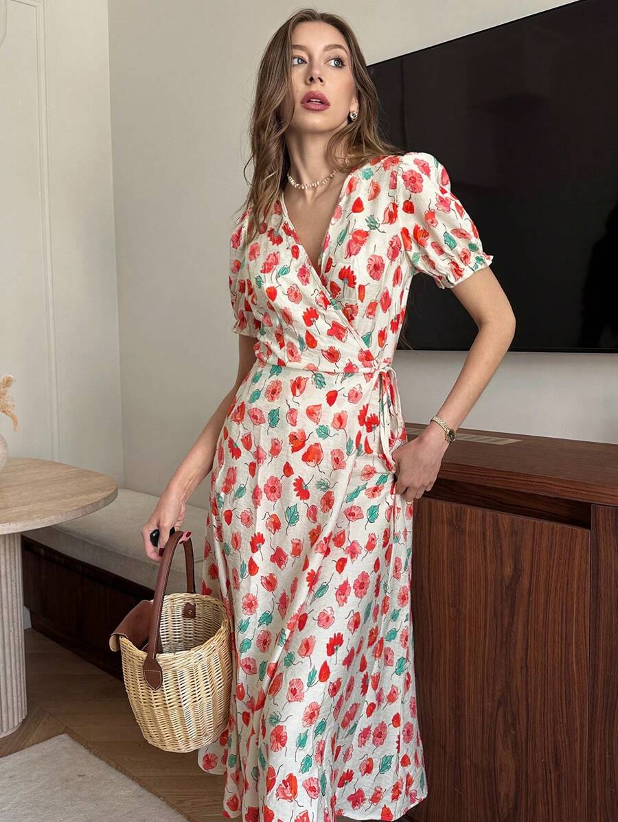Pariaura Váy quấn hoa cổ điển thanh lịch dành cho nữ, Xuân/Hè - Nhiều màu - Xem 1