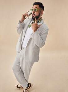 Manfinity VCAY Plus Size Men's Loose Casual Woven Blazer & Pants Set - Apricot - View 1