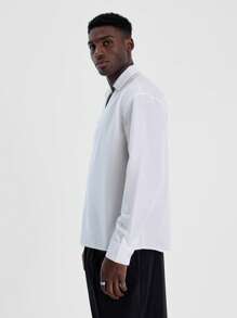 Musero Men Asymmetric Oversized Woven Button Up Tailored Long Sleeve Shirt Tailoring Spring&Summer - White - View 2