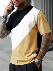 Manfinity Homme Men's Summer Striped Crew Neck Short Sleeve Casual Versatile T-Shirt - Multicolor - View 1