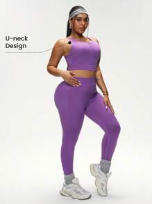SHEIN Sport Studio Set di reggiseno sportivo senza cuciture e pantaloni lunghi, taglia comoda, per il fitness delle donne
