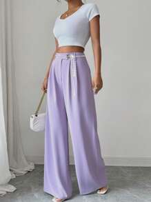 Selianne Slouchy Purple Loose Wide Leg Pants, Casual Straight Summer Maxi Trousers For Women Fall Cloth For Women