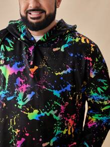 EASEVO Loose Fit Plus Size Men Reflective Splash Ink Print Hoodie - Multicolor - View 3