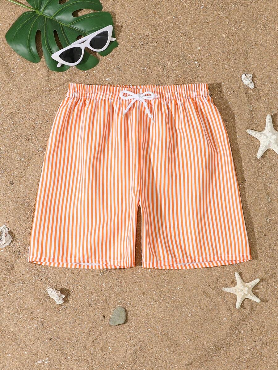 SHEIN Striped Beach Shorts, Essential For Beach, Pool Party And Summer Days Summer Holiday - Orange - View 1