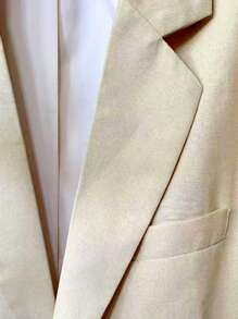 Manfinity Mode Men's Plain Color Business Casual Blazer Jacket & Pants Set, Old Money Style - Khaki - View 4