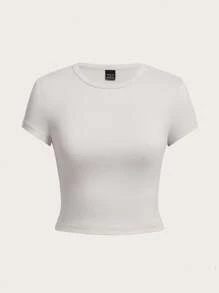 SHEIN EZwear 4 件套黑色、绿色、粉色、灰色休闲圆领短袖紧身女士 T 恤，适合夏季 - 彩色 - 查看 8