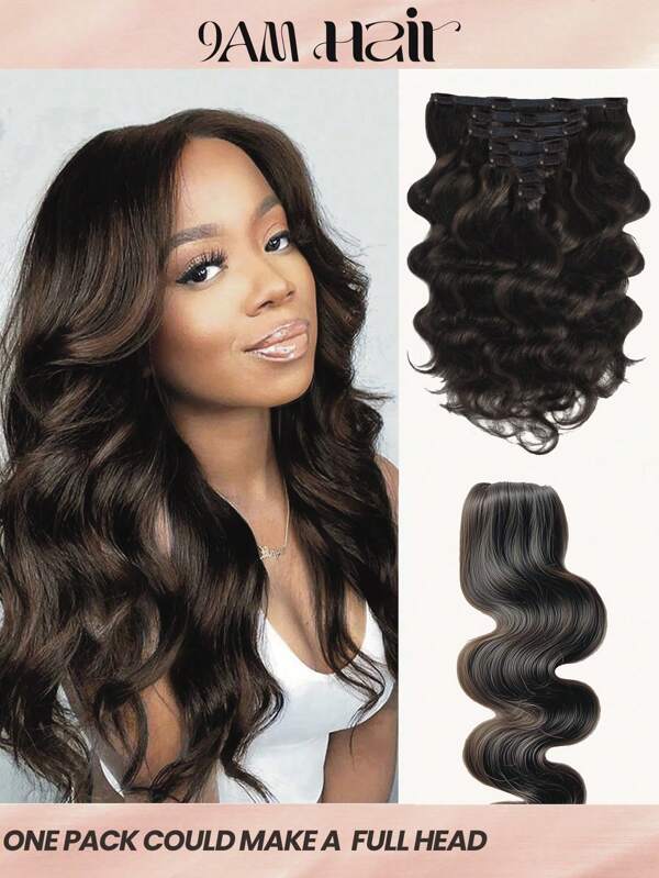 Extensii de păr cu clips, 150g, ondulate, pentru tot capul, extensii de păr uman ondulat, maro închis, 16-20 inch, cu clipsuri, 7 buc, extensii de păr Remy pentru femei, cu clipsuri