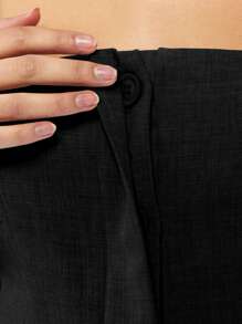 MISSGUIDED 经典亚麻质感迷你连衣裙，无袖A字裙摆，夏季商务休闲派对、职业办公、正式场合、婚礼宾客皆宜 - 黑色 - 查看 3