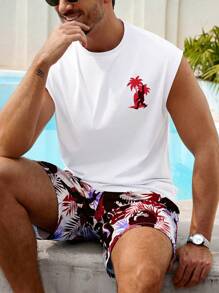 Manfinity RSRT 男士日常休闲度假印花背心和短裤两件套