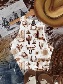 Attitoon Áo tank top nữ cỡ lớn ôm sát, phong cách bohemian tối giản, thoải mái, in họa tiết graffiti đầy màu sắc, thích hợp cho mùa hè. - Nhiều màu - Xem 5