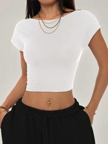 SHEIN PETITE Camiseta blanca sin espalda para talla pequeña, adecuada para vacaciones de verano - Multicolor - Ver 6