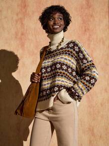 Bóhologie Sweter damski z wielokolorowym żakardowym wzorem