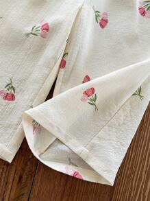 SHEIN LMoss Kids Babygirl Floral Print Frill Hem Sleeveless Top And Elastic Waist Pants Suit, Summer Vacation - White - View 5