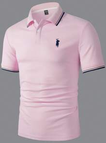 Manfinity Homme Camisa polo casual con rayas para hombres