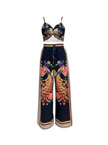 Breezaya Women's Floral Printed Twist Crop Cami Top And Pants Set