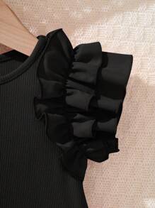 SHEIN Pelele informal con volantes negros para bebés recién nacidas en verano
