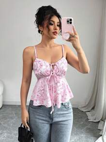 Chiquease Top camisola con estampado floral, corte crop, frente envolvente y volantes, elegante y lindo, apto para uso diario casual, viajes, playa, festivales de música, ir y venir, primavera/verano