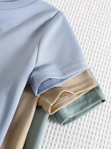 SHEIN 6 Stücke Baby Jungen/Mädchen Set mit Buchstaben-Muster Kurzarm T-Shirts & Shorts mit Gummibund, süßes einfarbiges Grundoutfit, Frühling/Sommer