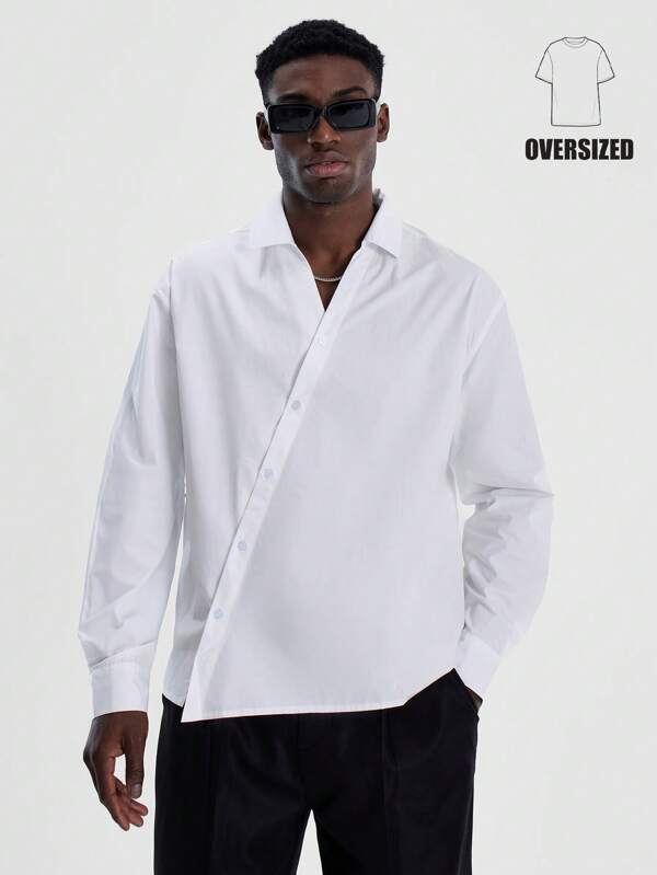 Musero Men Asymmetric Oversized Woven Button Up Tailored Shirt For Spring Summer