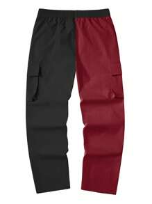 Manfinity Homme Pantalones casuales de hombre con bolsillo de carga y cintura con cordón de color de contraste