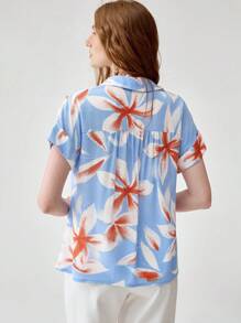 SHEIN Unity Damen Urlaubs Lässig Boho Muster Bluse - Blau - Übersicht 3