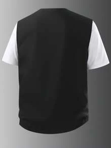 Manfinity Homme Men's Streetwear Zip-Up Outdoor Windbreaker Vest With Metallic Buttons - Black - View 3