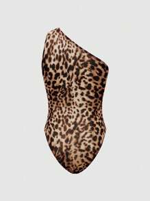 SHEIN LUNE Bodysuit Jala Motif Leopard Modis untuk Wanita, Musim Panas - MultiWarna - View 2