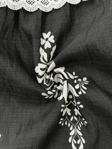 Florisole Boho Floral Print Lace Skirt For Women - الأسود - مشاهدة 6