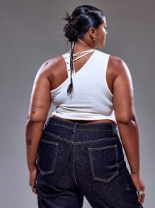 MUSERA Asymmetrisches Neckholder-Rüschen-Slinky-Ösen-Detail-Schnürung Figurbetontes Trägertop im Streetstyle-Urlaubslook der 90er Jahre Y2K, süß, lässig, City-Muse, Herbst-Winter