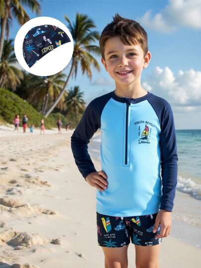 Young Boys Swimwear, Cute Cartoon Digital Polyester Printed Swimsuit, Suitable For Summer, Beach, Swimming Pool