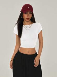 SHEIN PETITE Camiseta blanca sin espalda para talla pequeña, adecuada para vacaciones de verano - Multicolor - Ver 2