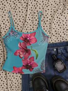INAWLY Canotta sottile e attillata con stampa floreale, di stile Y2K, casual e sexy