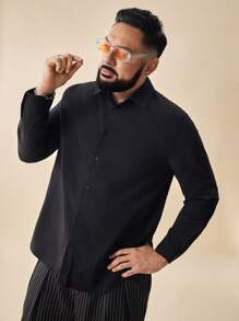 Manfinity VCAY Men Plus Solid Button Front Shirt - Black - View 1